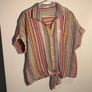 Striped Linen tie-front top